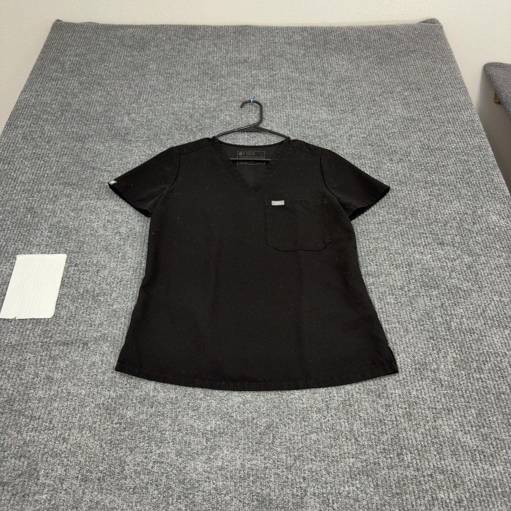 FIGS Scrub Top Womens XS Black Technical Collection V-Neck Pocket Workwear Style